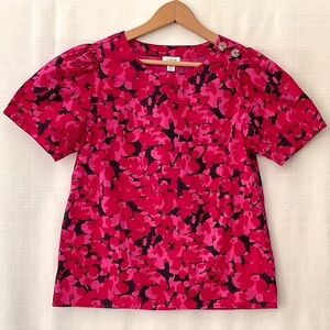 J.Crew Vibrant Pink and Black Floral Blouse